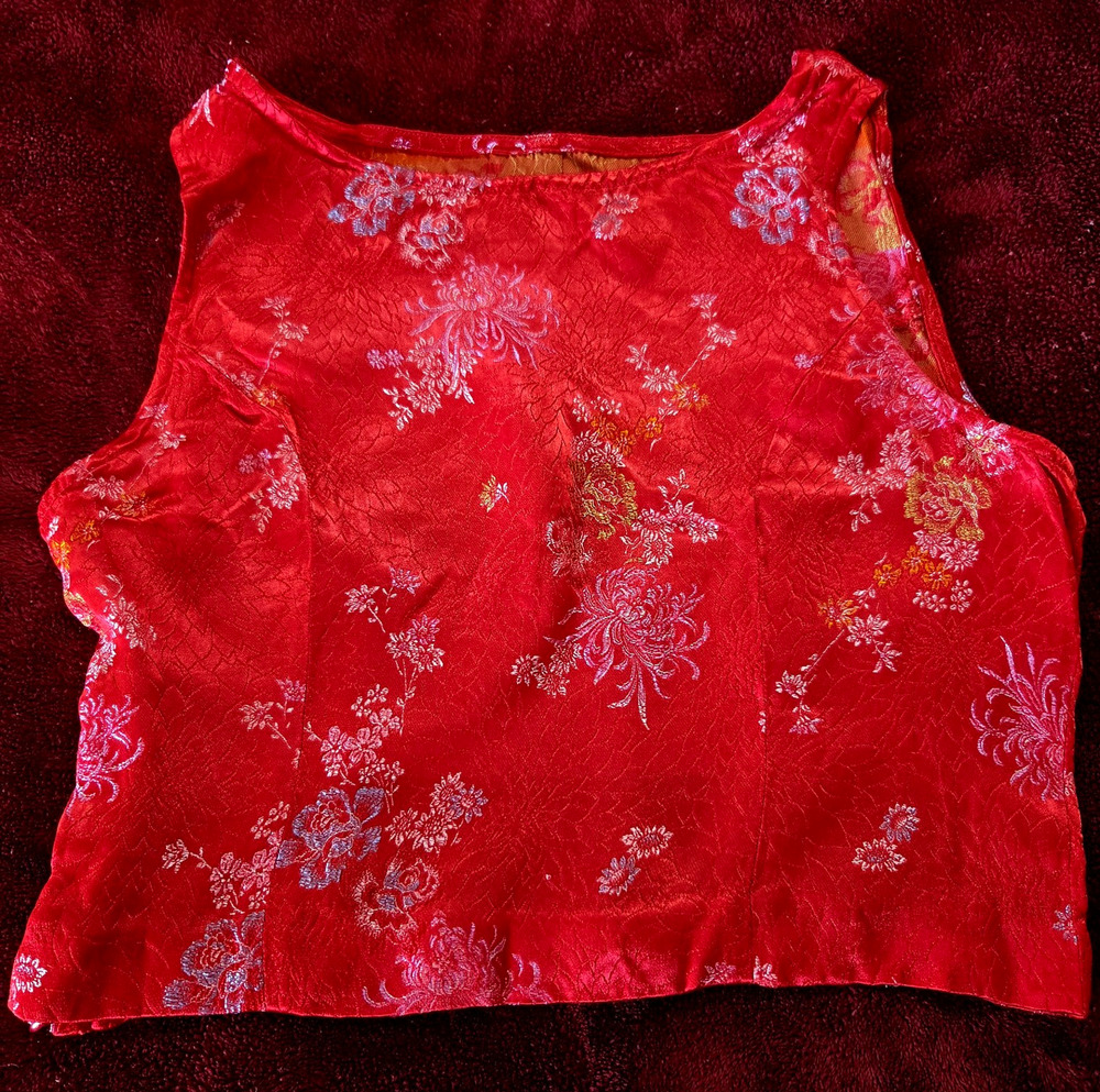 GIA & CO. Women Red Floral Satin Polyester Scoop Neck Zip Tank Top Sz 6